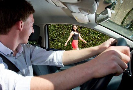 Attractive pedestrians distracting young drivers!
